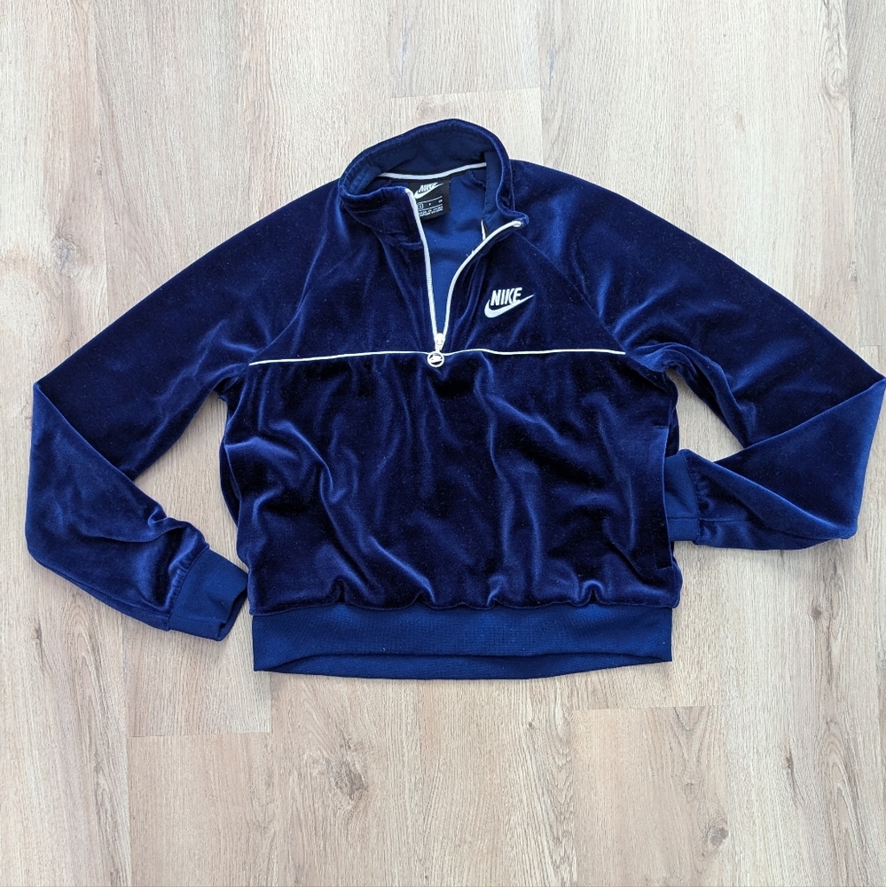 Nike Blue Velvet Half-Zip Long Sleeve Pullover, Size Small